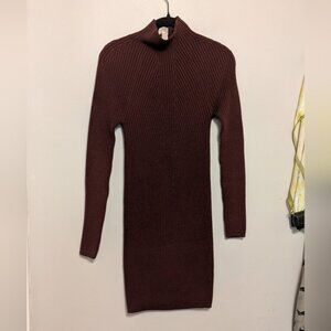 Forever 21 Contemporary Burgundy Knit Mock Neck Mini Sweater Dress